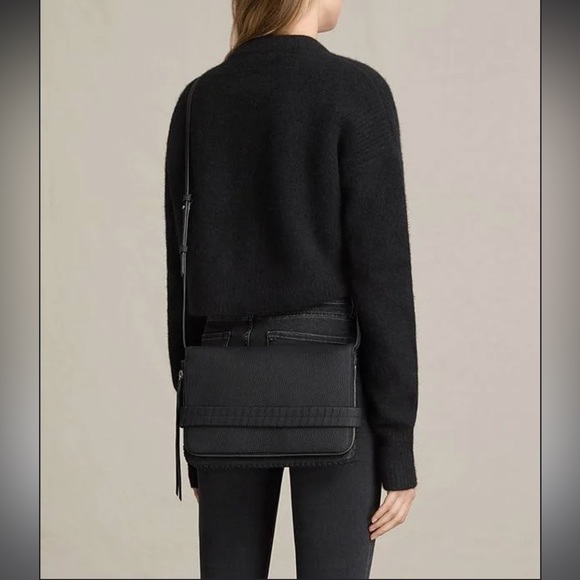 All Saints Handbags - ALL SAINTS Club Medium Clutch Crossbody Bag Leather Black Braided